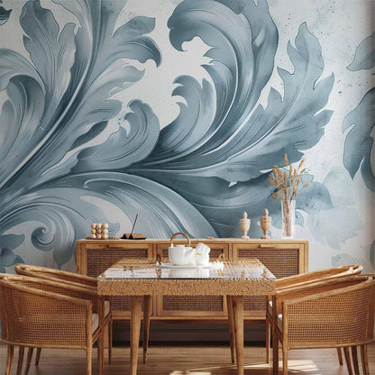 Fototapete - Stone Baroque Ornaments in Light Shades of Gray-Blue Artgeist