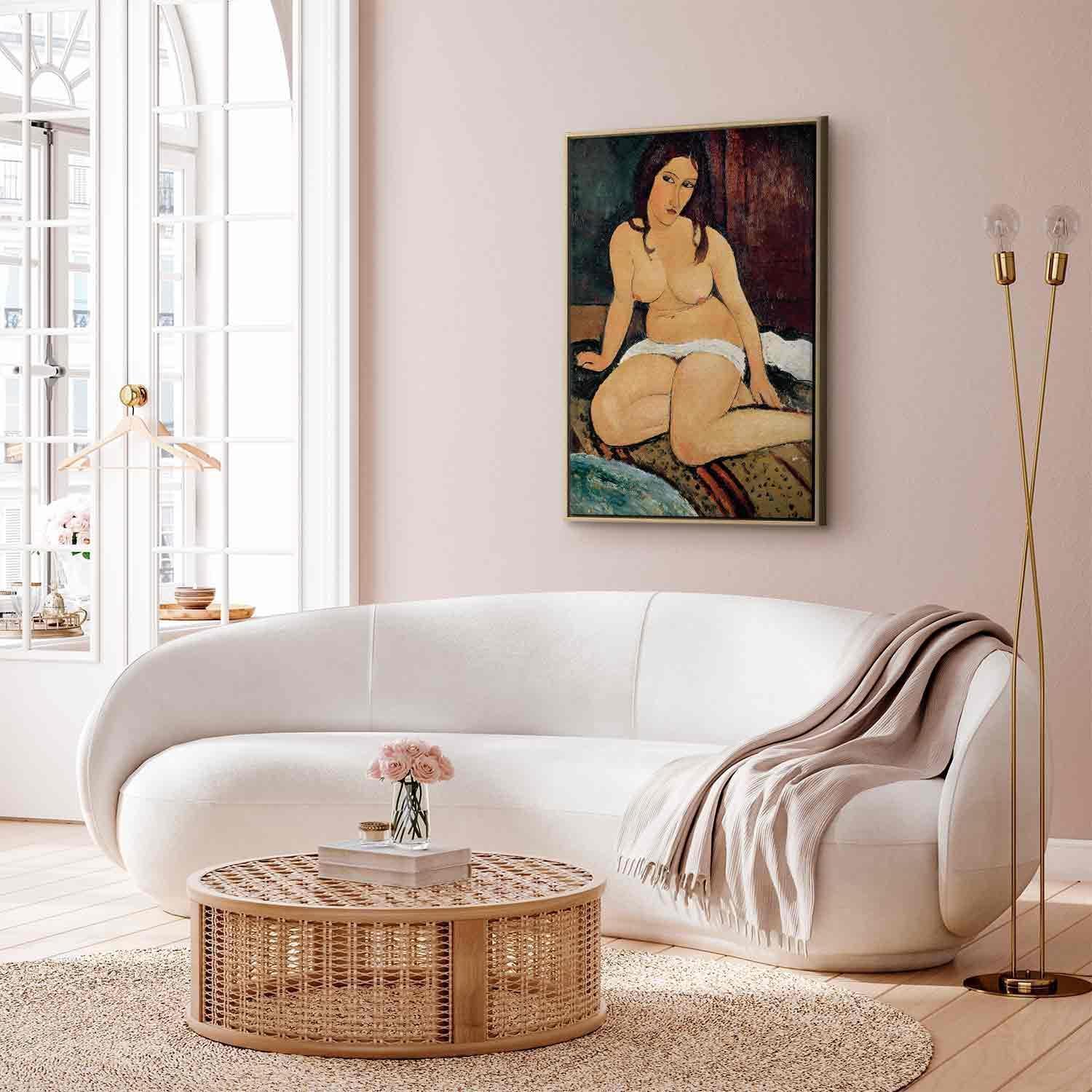 Modigliani Kunstdruck Sitzende Frau als Wanddekoration im modernen Wohnzimmer