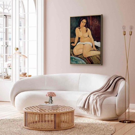 Modigliani Kunstdruck Sitzende Frau als Wanddekoration im modernen Wohnzimmer