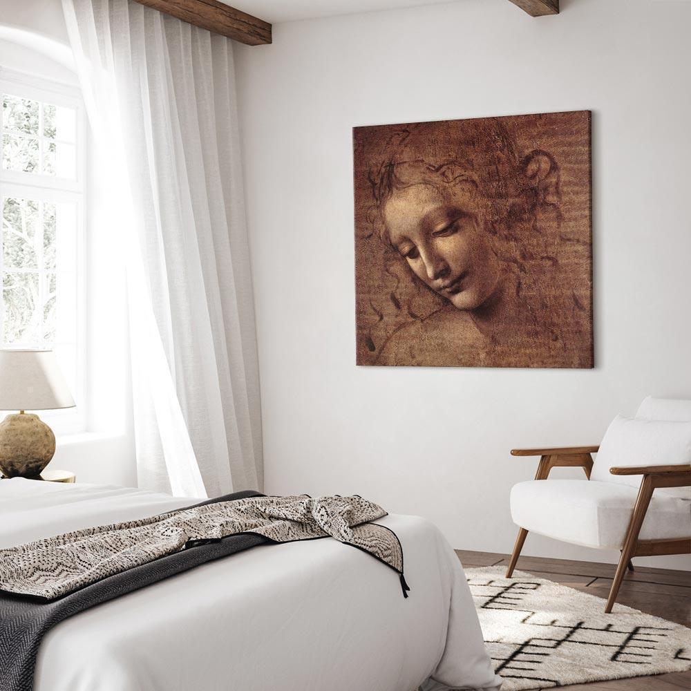 Leinwandbild - Leonardo da Vinci – Head of a Young Woman (Leda)