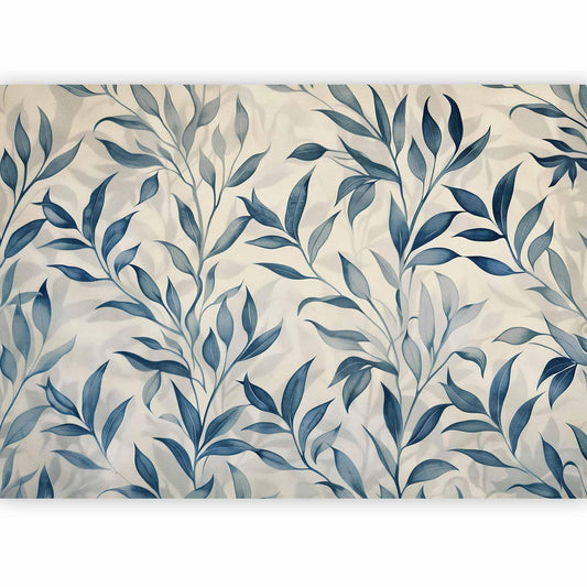 Fototapete - Leaves in Blue Colors Delicate Botanical Motif Artgeist