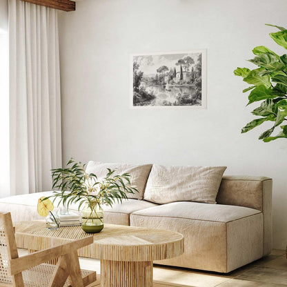 Poster - Black-and-White Vintage Landscape with a Pond