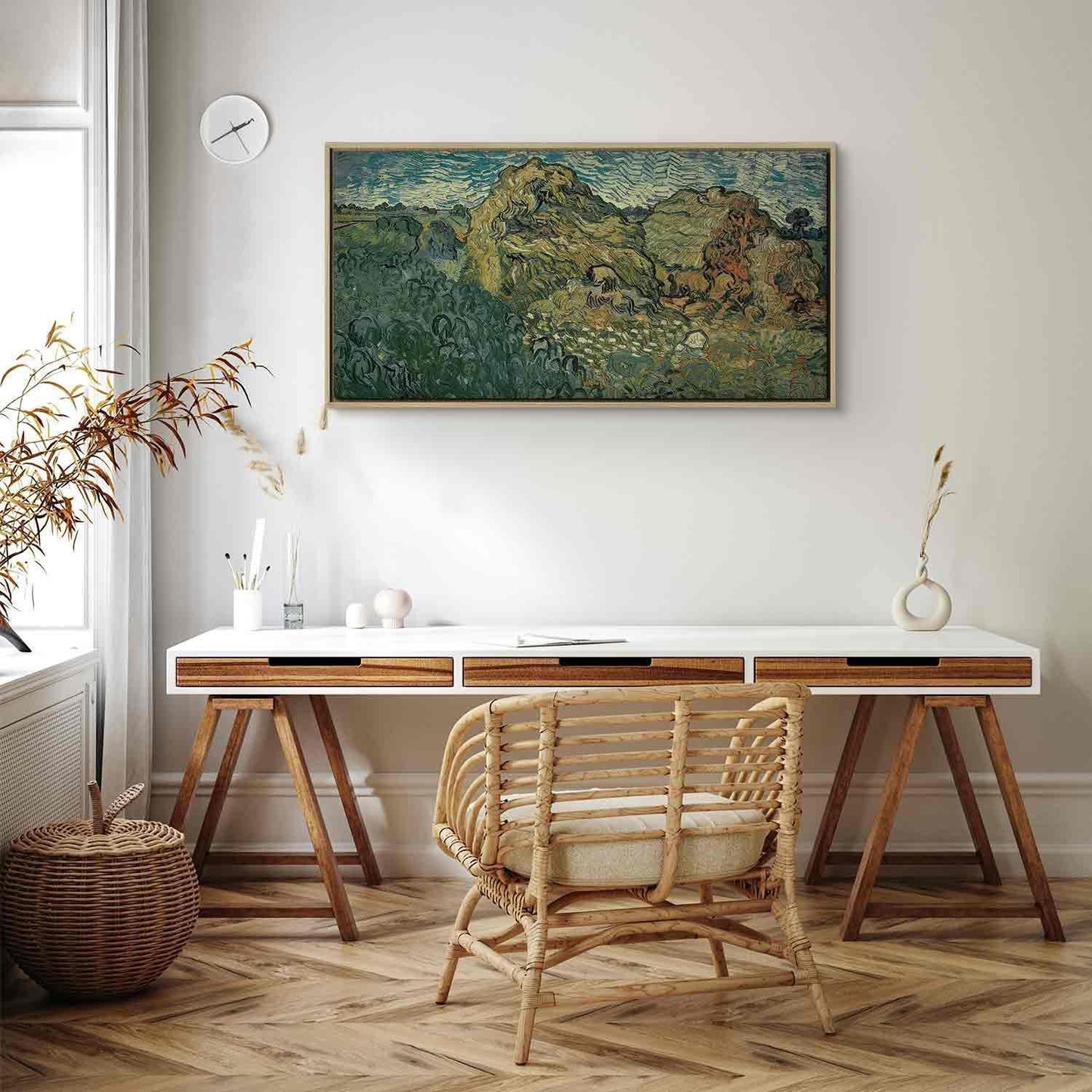 Leinwandbild - Vincent Van Gogh – Field with Wheat Stacks