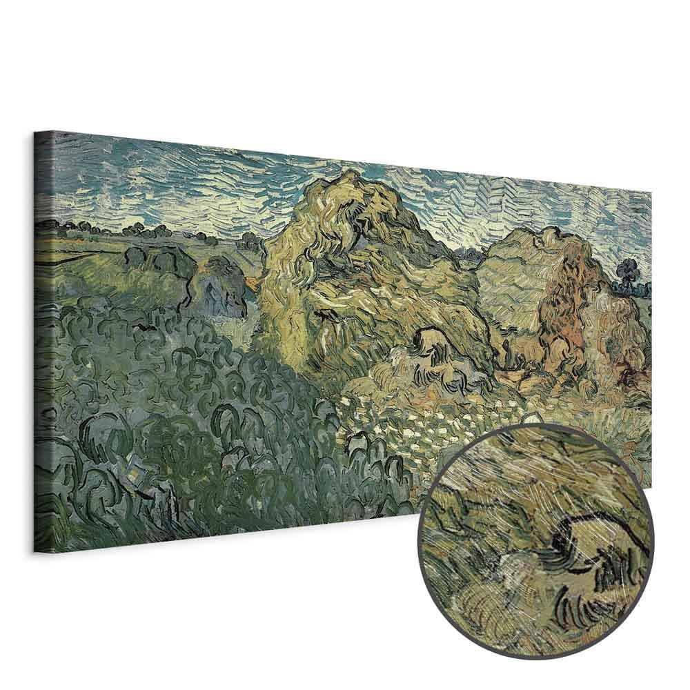 Leinwandbild - Vincent Van Gogh – Field with Wheat Stacks