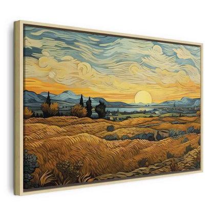 Leinwandbild - Impressionistic fields - painted golden landscape with fields of grain