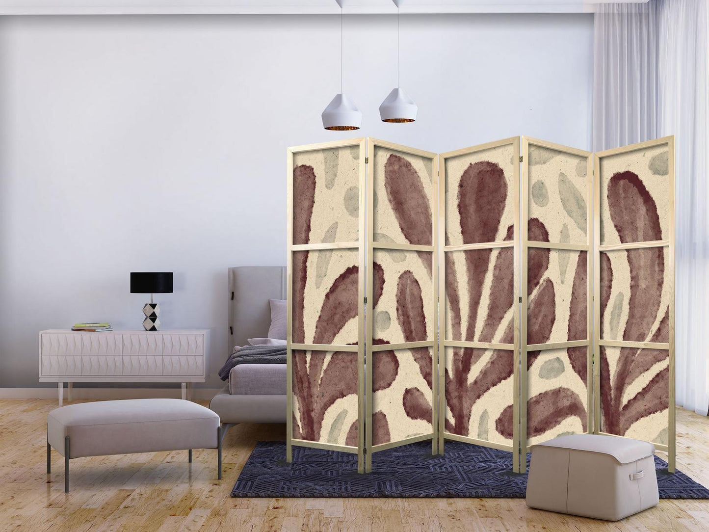 Japanischer Paravent - Waving Leaves - Irregular Plant Shapes in the Style of Matisse