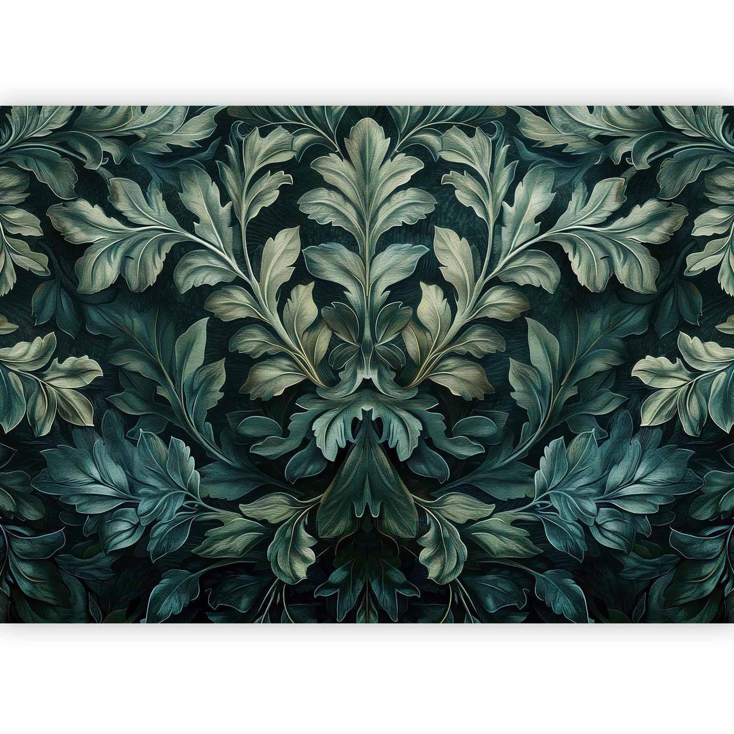 Fototapete - Dark Green Victorian Leaves: Botanical Carved Composition