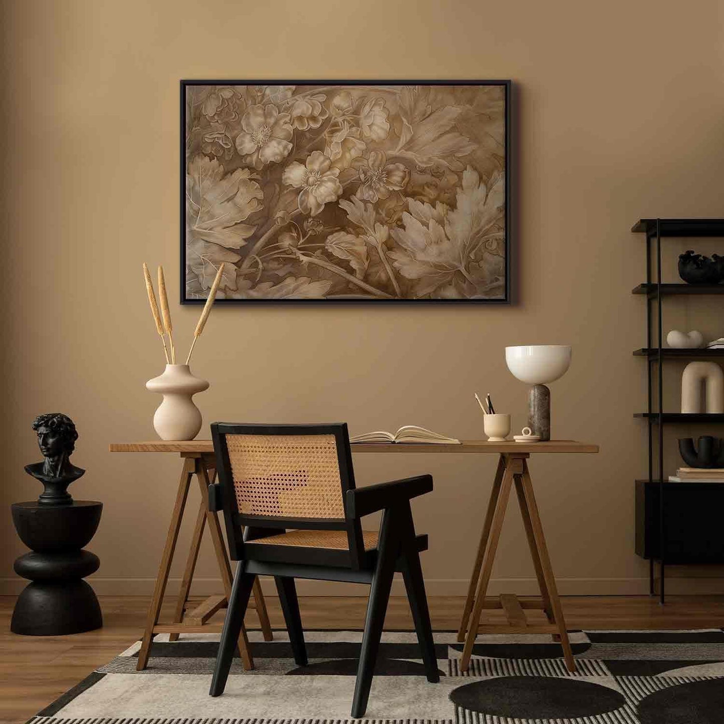 Leinwandbild - Floral Ornaments Carved in Delicate Sepia and Brown Shades Artgeist