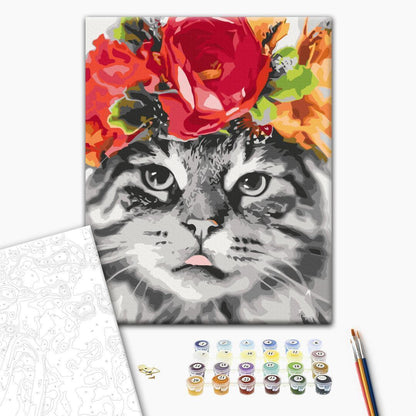 Malen nach Zahlen - Cat With Flowers
