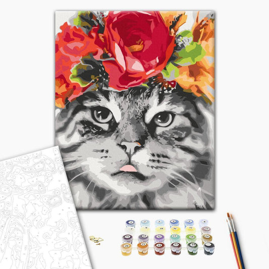 Malen nach Zahlen - Cat With Flowers