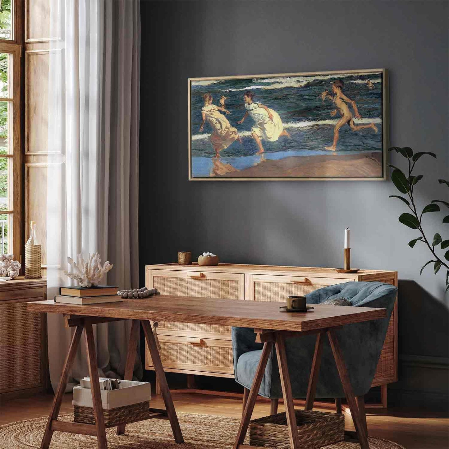 Leinwandbild - Joaquín Sorolla y Bastida – Running along the Beach