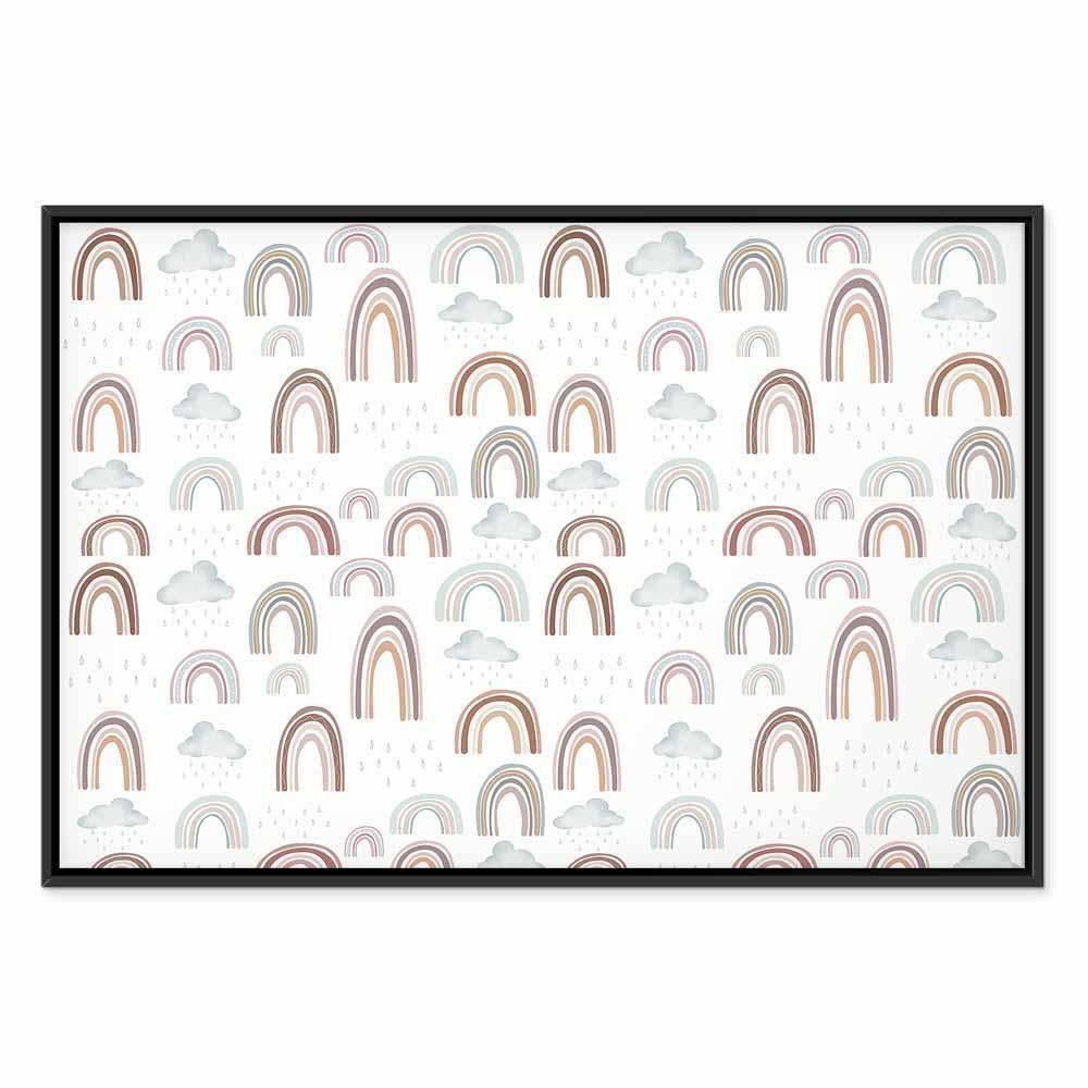 Leinwandbild - Rainbows After the Storm - Rainbows of Various Sizes in Pastel Hues Among Rain Clouds in a Gray-Blue Shade