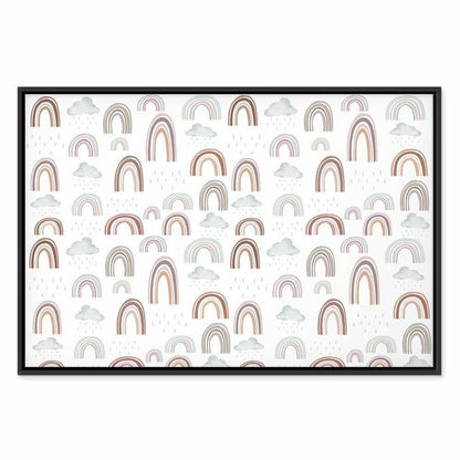 Leinwandbild - Rainbows After the Storm - Rainbows of Various Sizes in Pastel Hues Among Rain Clouds in a Gray-Blue Shade