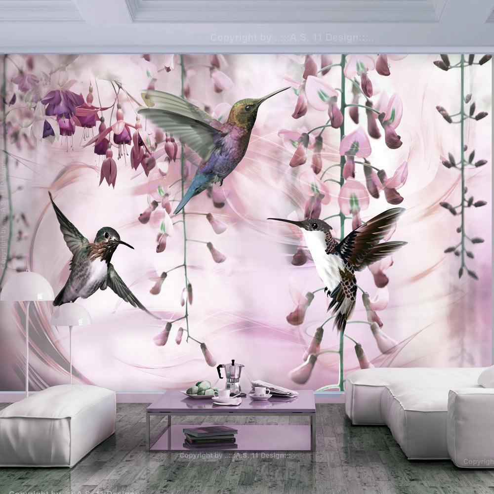 Fototapete - Flying Hummingbirds (Pink) Artgeist