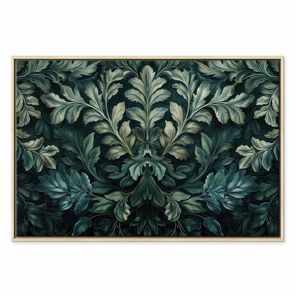 Leinwandbild - Dark Green Victorian Leaves: Botanical Carved Composition
