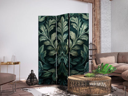 Paravent - Dark Green Victorian Leaves - Botanical Carved Composition Artgeist