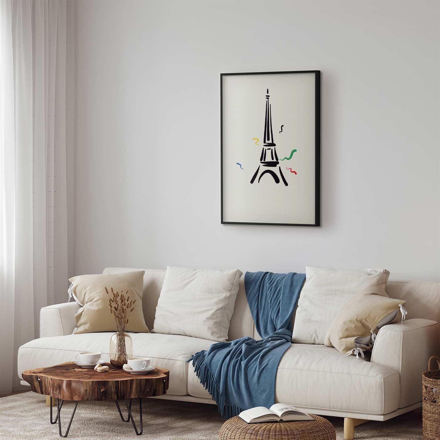 Poster - Black Illustration of the Eiffel Tower on a Light Background Artgeist
