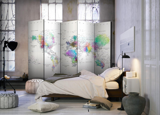 Paravent - White-colorful world map Artgeist