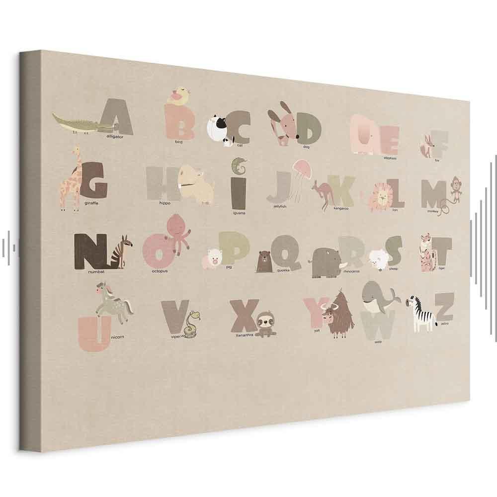 Leinwandbild - Alphabet at the Zoo - Joyful Animals and Their Names on a Beige Background