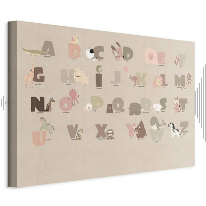 Leinwandbild - Alphabet at the Zoo - Joyful Animals and Their Names on a Beige Background
