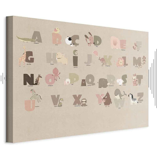 Leinwandbild - Alphabet at the Zoo - Joyful Animals and Their Names on a Beige Background