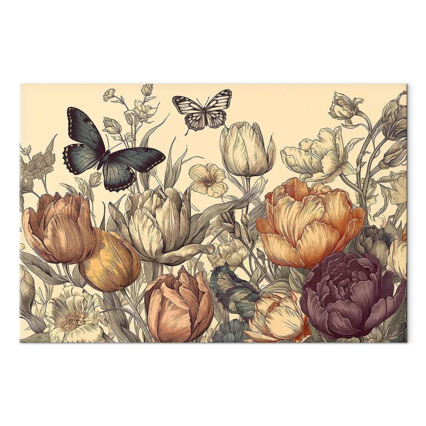 Leinwandbild - Colourful tulips on a cream background