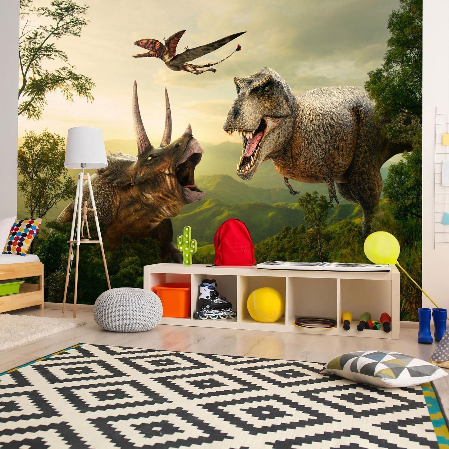Tapete „Dinosaurier-Platz“ – Abenteuerliche Wandgestaltung fürs Kinderzimmer sawelt.eu