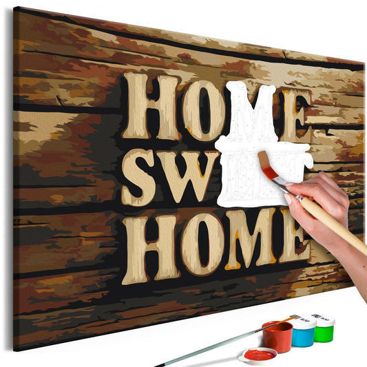 Wandbild zum Ausmalen - Wooden-Home mit Holz-Hintergrund