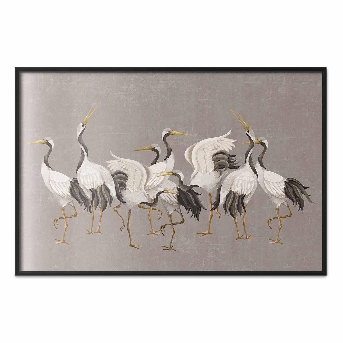 Poster - Crane Dance - light bird silhouettes on a warm-gray textured background