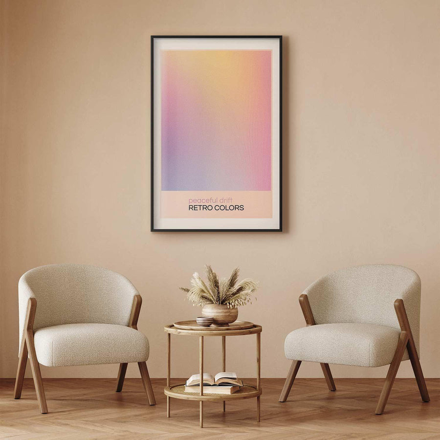 Peaceful Drift poster in pastel shades displayed in a modern living area, enhancing interior decor.