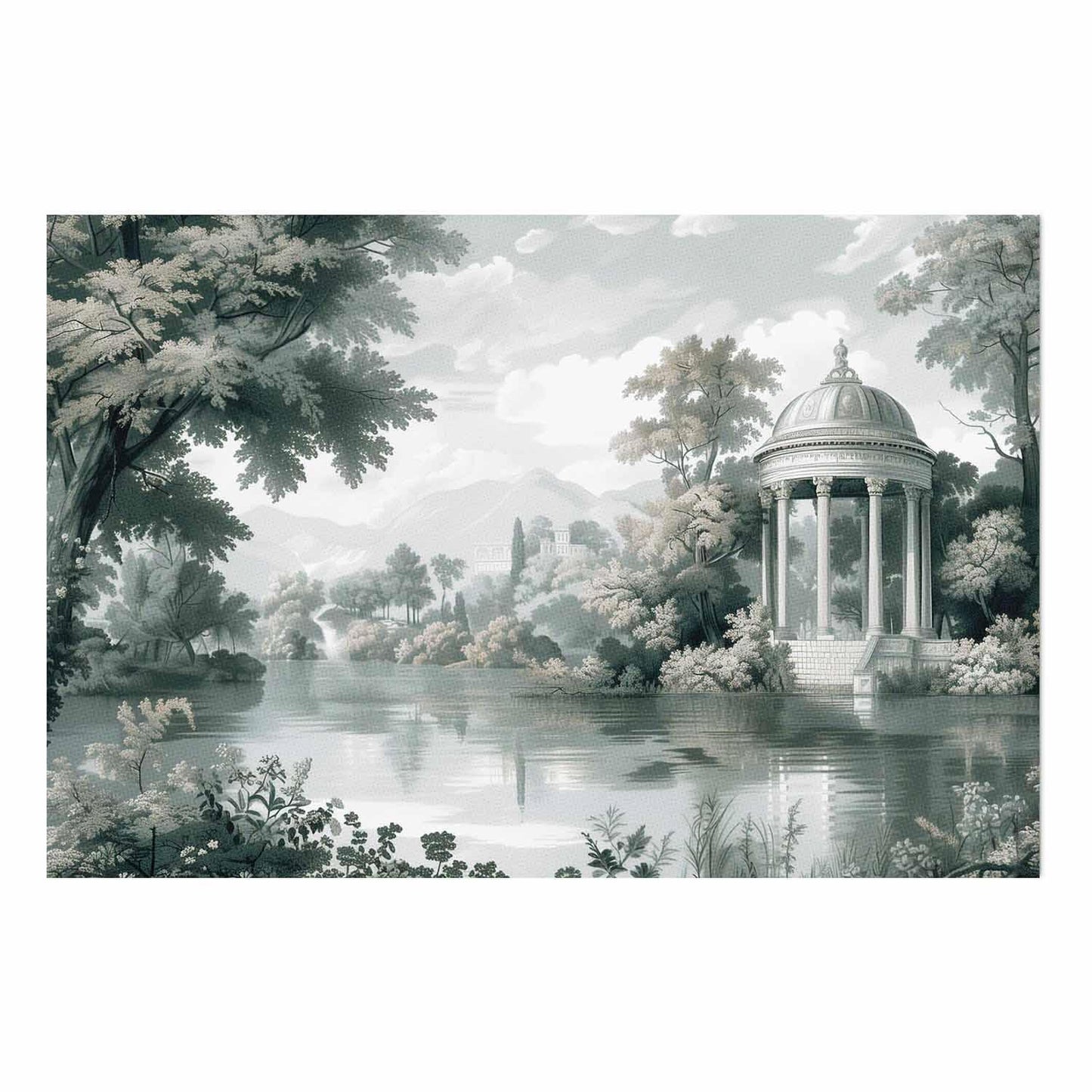 Poster - Landscape with a Park and Lake in Retro Greens