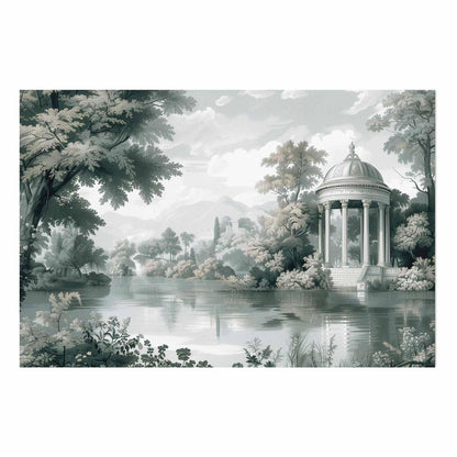 Poster - Landscape with a Park and Lake in Retro Greens