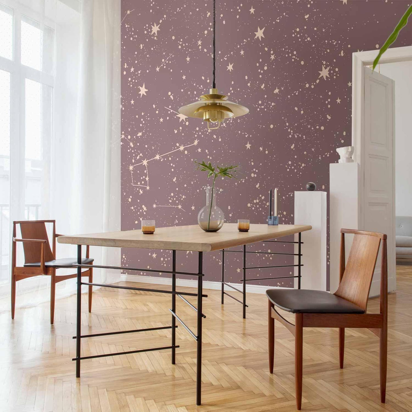 Fototapete - Night Sky - Artistic Constellations and Stars in Pastel Shades