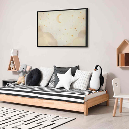 Leinwandbild - Bright Night - Moon Accompanied by Many Stars on a Light Background