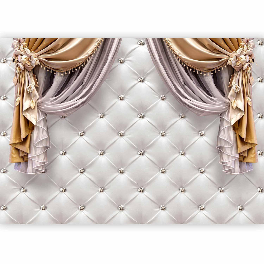 Fototapete „Vorhang des Luxus“ – Elegante Wandgestaltung in Goldoptik sawelt.eu
