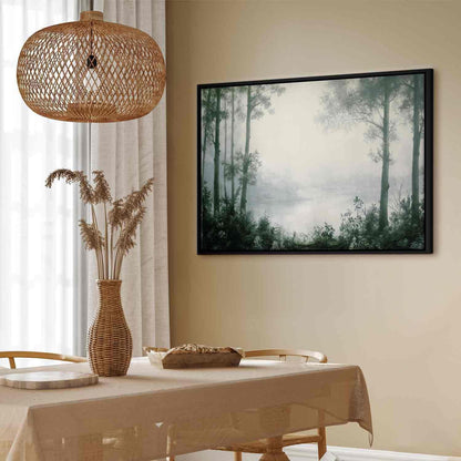 Leinwandbild - Retro Landscape Grove Trees and Pond in Patinated Shades of Green