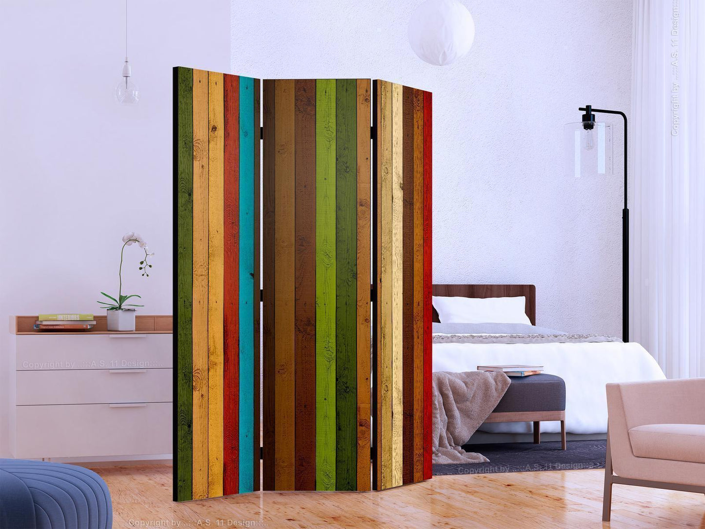 Paravent - Wooden rainbow Artgeist