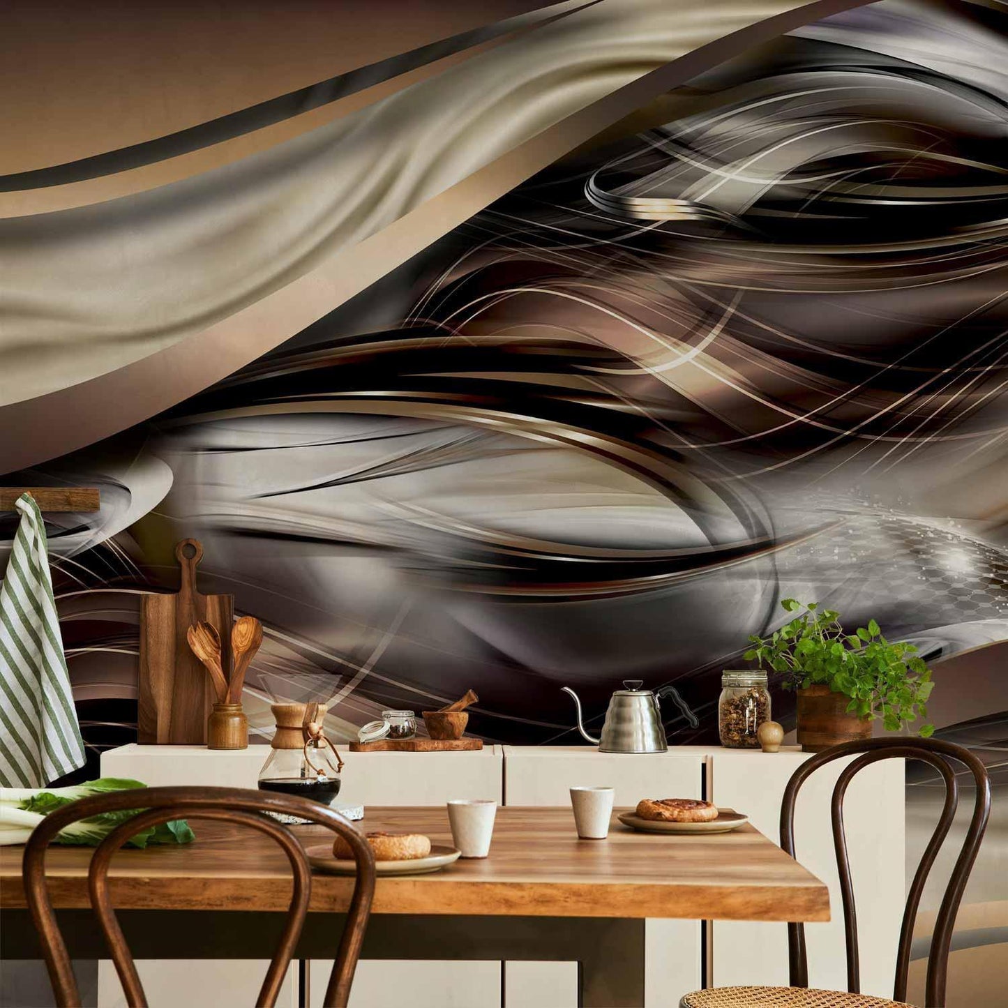 Fototapete Bernstein-Wellen – Abstrakte Goldtöne mit Fließeffekt