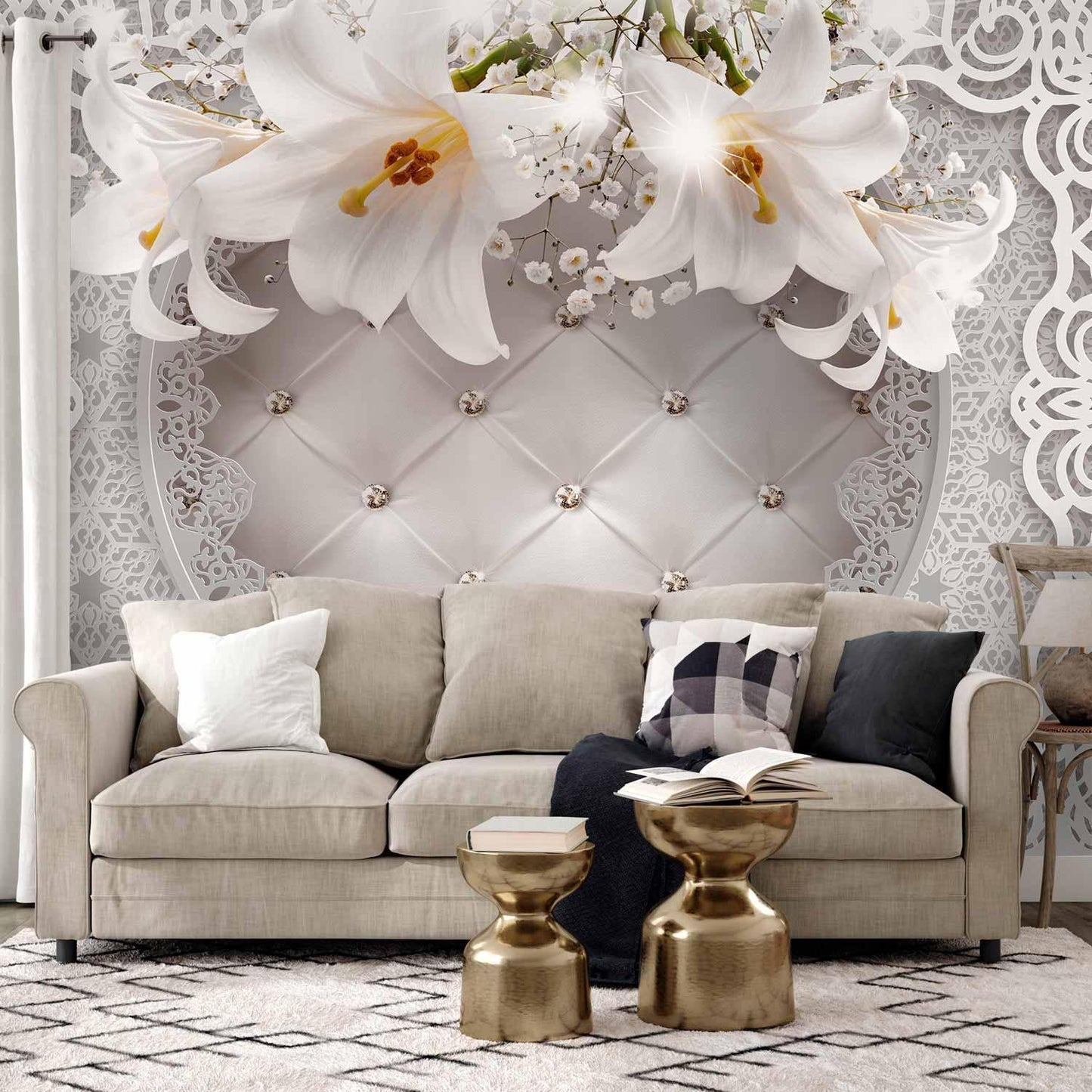 Fototapete - Lilies and Quilted Background Artgeist