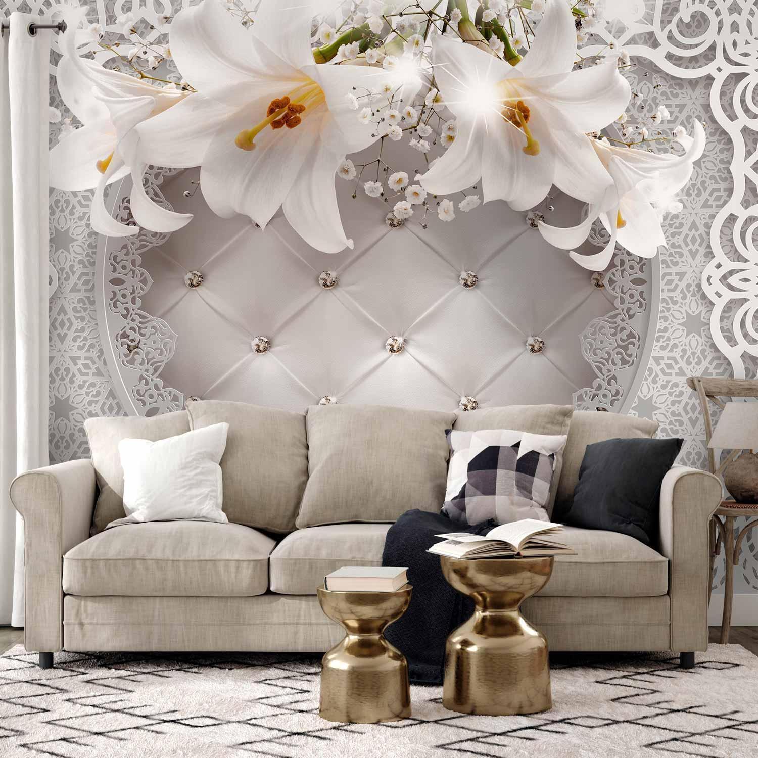 Fototapete - Lilies and Quilted Background Artgeist