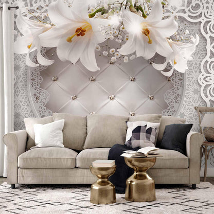 Fototapete - Lilies and Quilted Background Artgeist