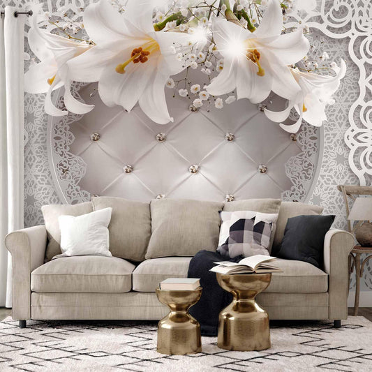 Fototapete - Lilies and Quilted Background Artgeist