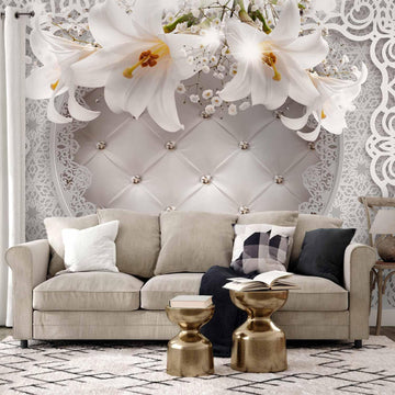 Fototapete - Lilies and Quilted Background Artgeist
