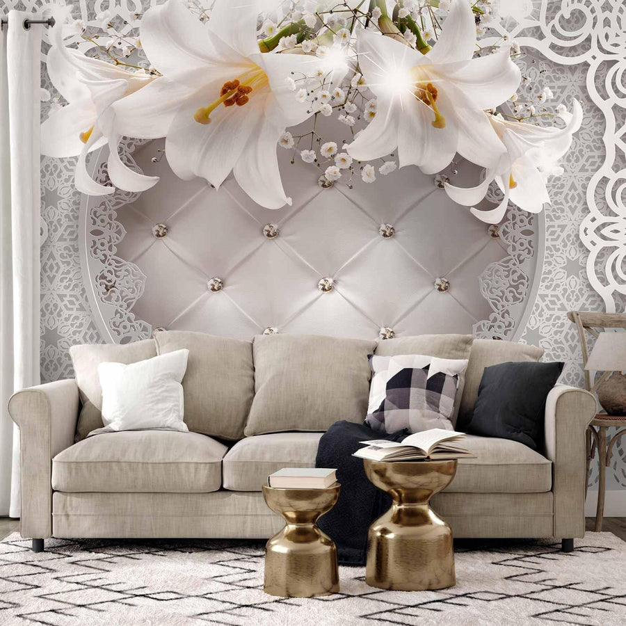 Fototapete - Lilies and Quilted Background Artgeist