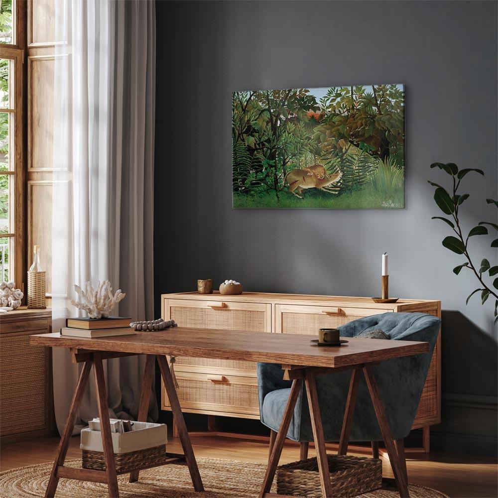 Leinwandbild - Henri Rousseau – Le Lion ayant faim se jette sur l'Antilope