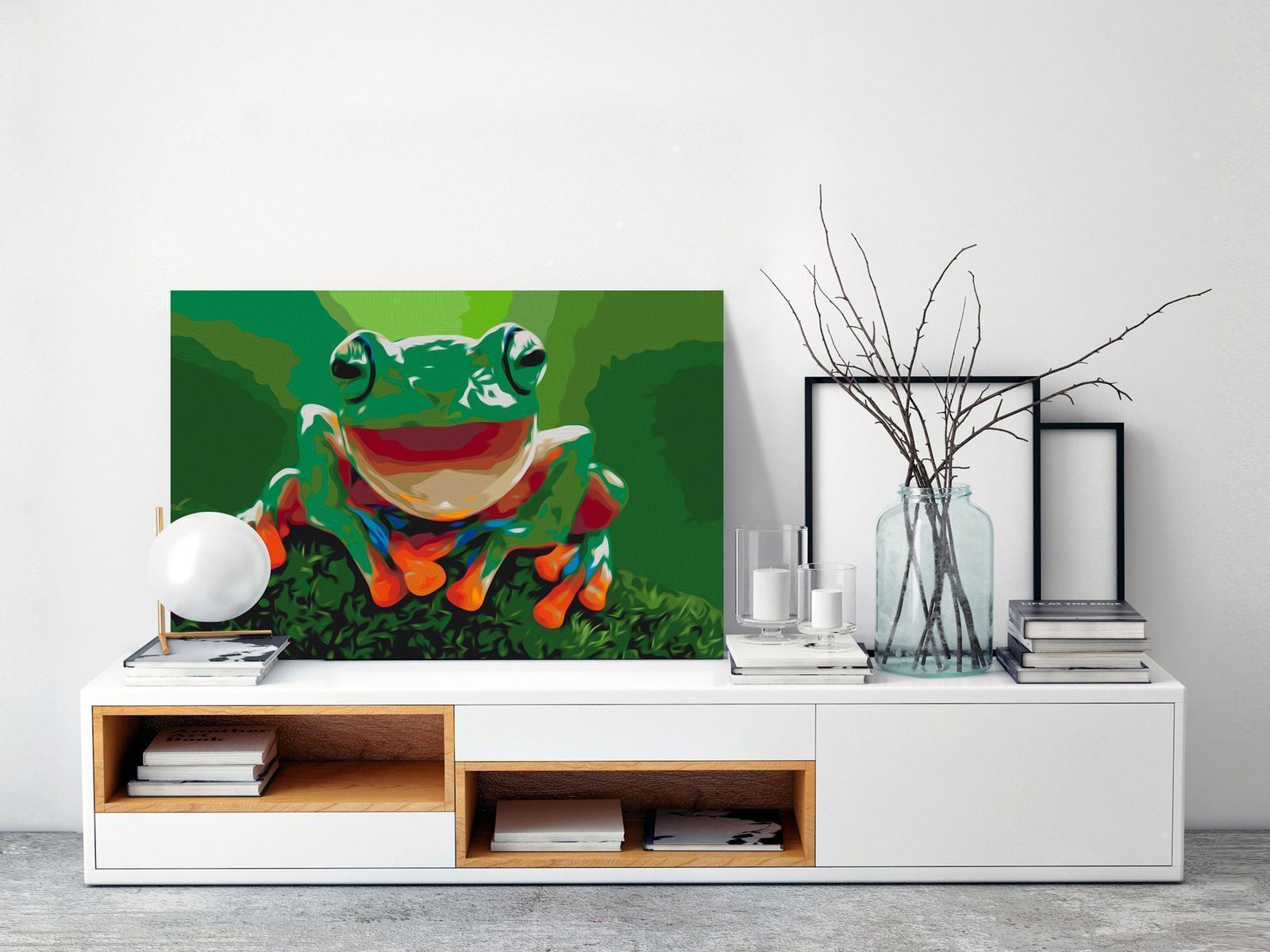 Lachender Frosch Wandbild zum Ausmalen - Heiteres Tiermotiv mit nummerierten Feldern für entspannende Malstunden - Sawelt