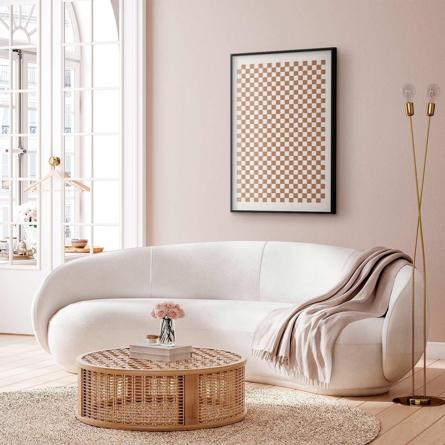 Poster - Geometry and Browns - a chessboard pattern in neutral shades Artgeist