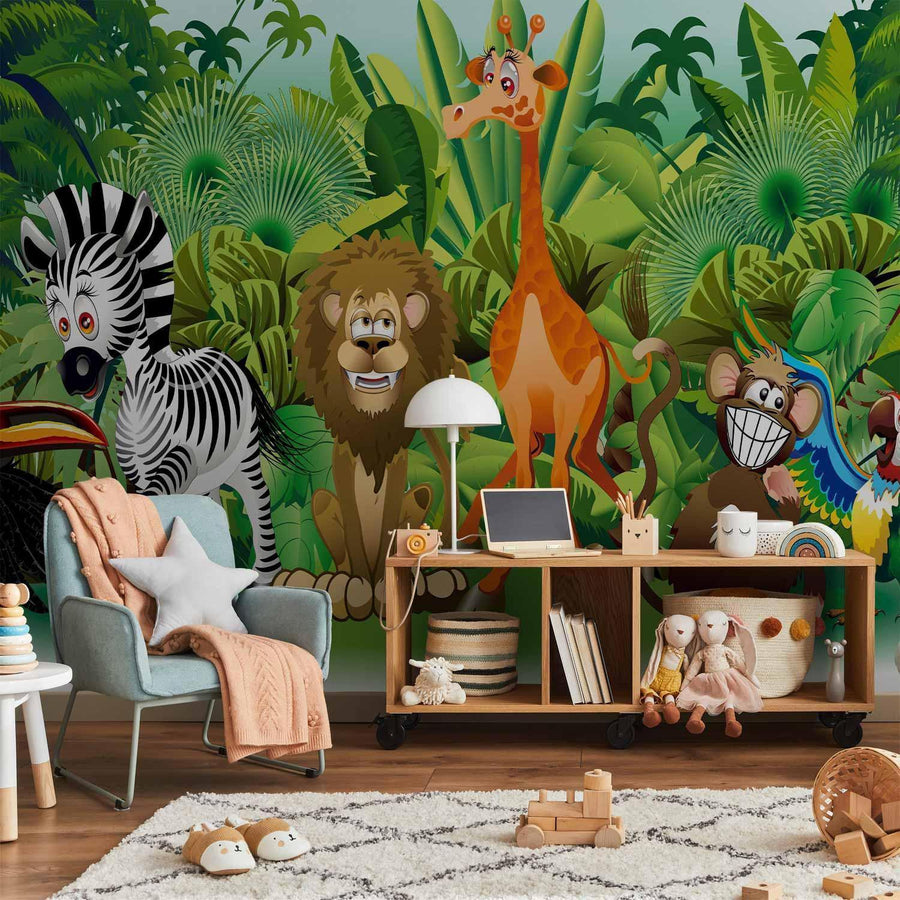 Fototapete Dschungeltiere – Bunte Tierwelt fürs Kinderzimmer Sawelt