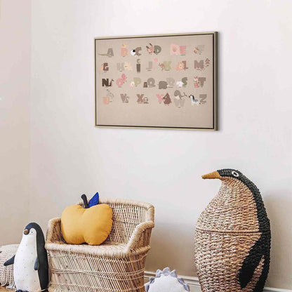 Leinwandbild - Alphabet at the Zoo - Joyful Animals and Their Names on a Beige Background