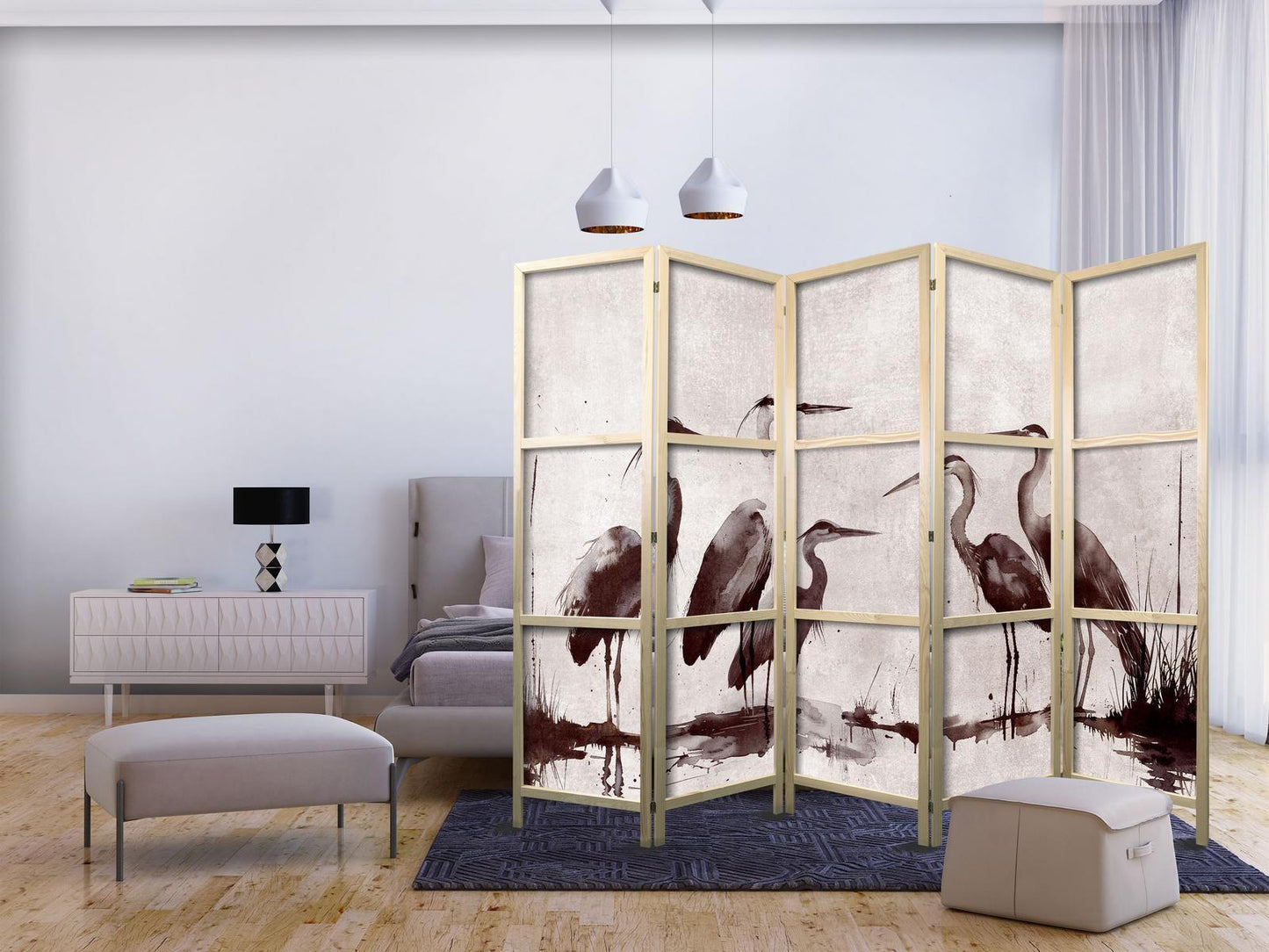 Japanischer Paravent - Herons painted with ink